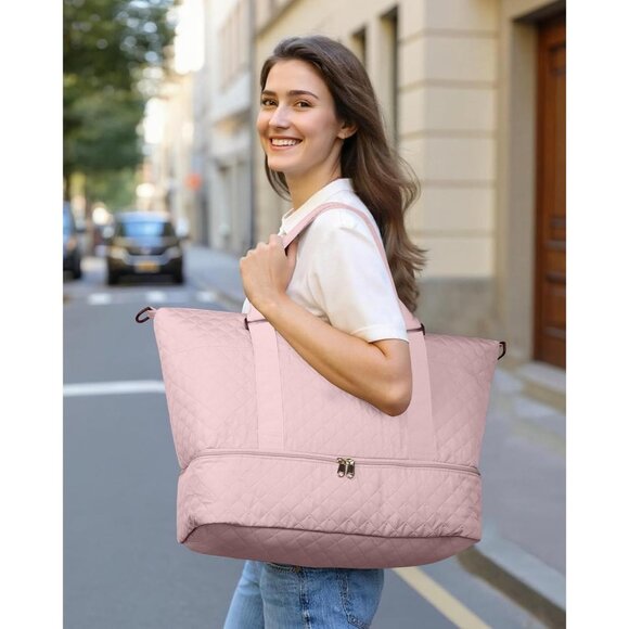 Hotor Women Pink Large Overnight with Shoe Compartment  Travel Duffel Bag - Picture 2 of 8